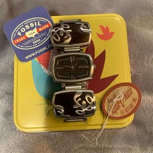 Ladies Fossil Wood and Metal Watch